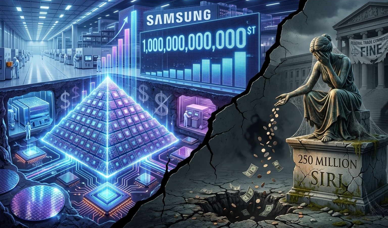 Samsung Crossed $1 Trillion on AI Chips. Apple Just Paid $250M for Lying About Siri. Same Week.