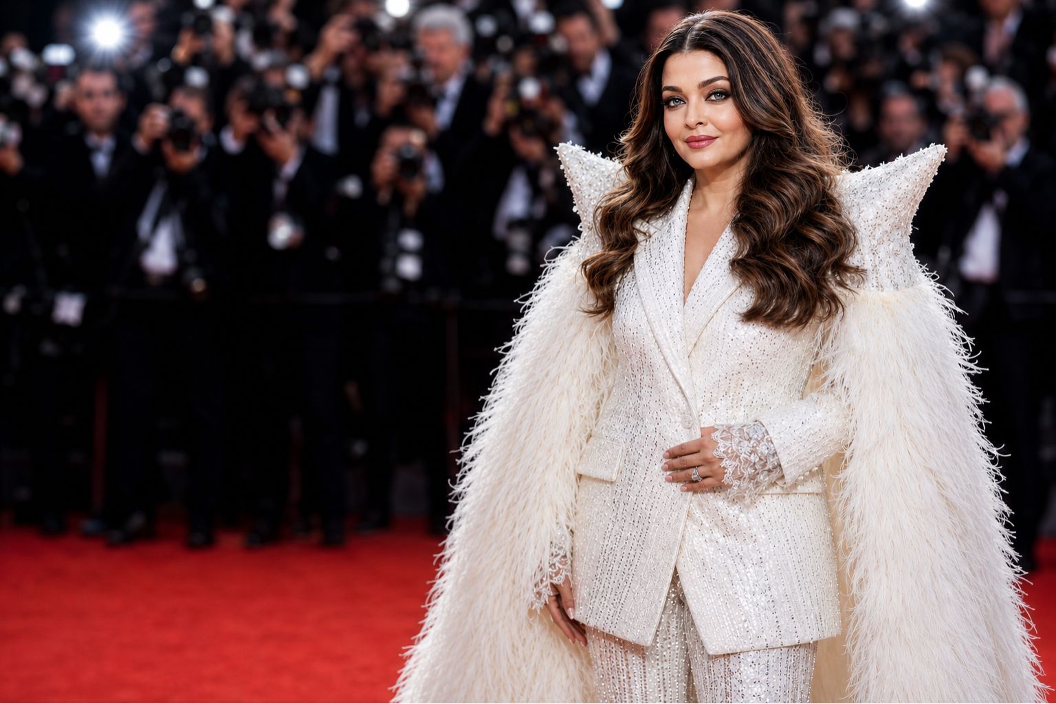 Aishwarya Rai Bachchan Closes Cannes 2026 in Feathered White Cheney Chan Pantsuit